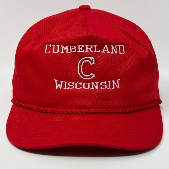 Vintage Cumberland Wisconsin Hat Cap Red 90s Snapback Rope Corded 5 Panel - Picture 9 of 9